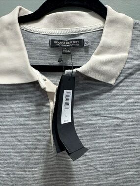 Banana Republic Light Gray Striped Polo with Cream Collar